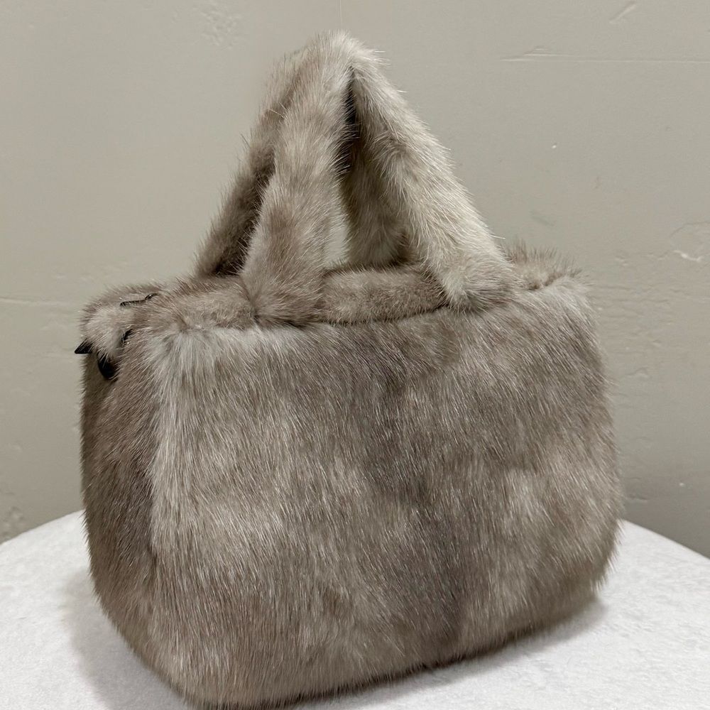 Premium Natural Mink Fur With Fur Handles Bag, Crossbody